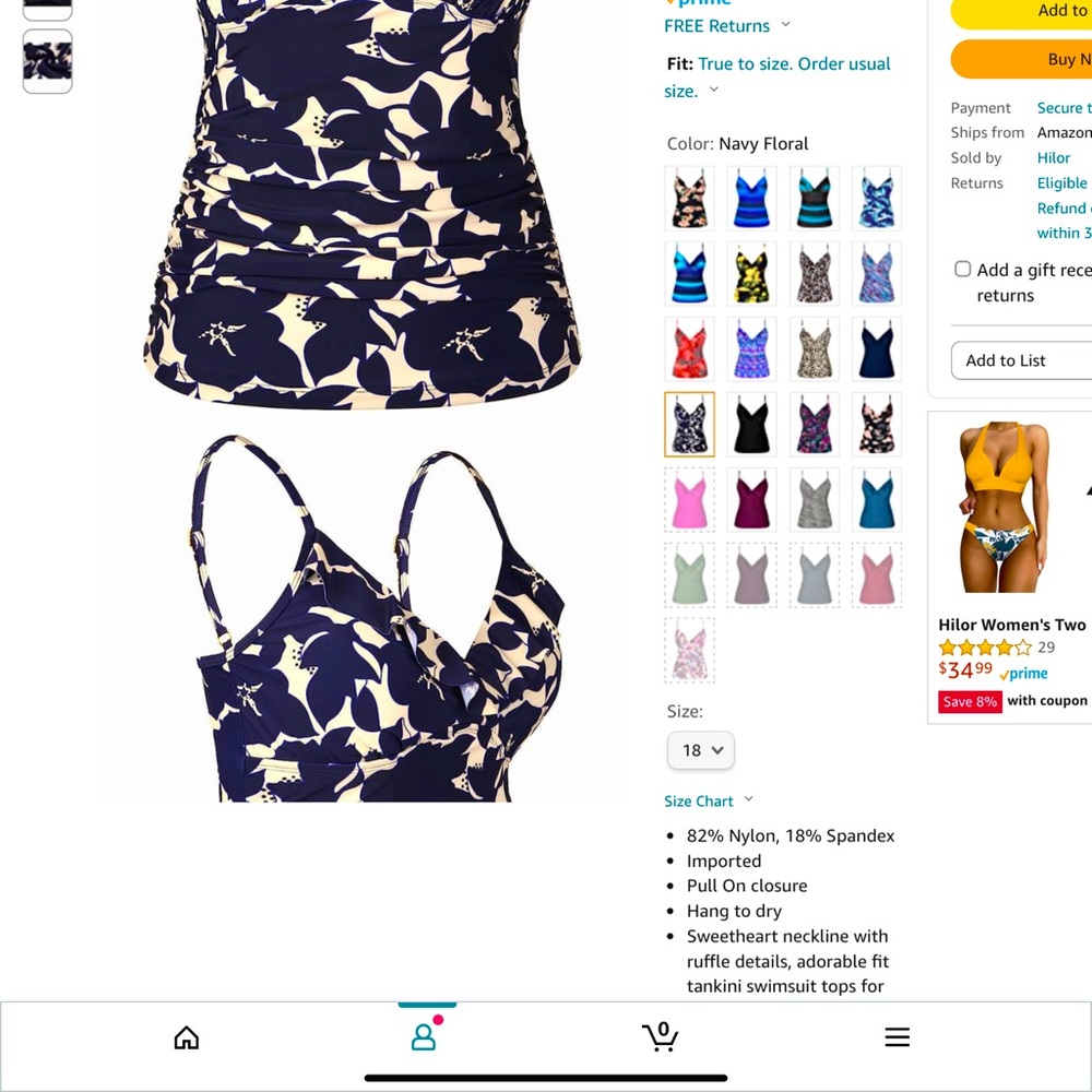 Tankini top New size 18Blue floral